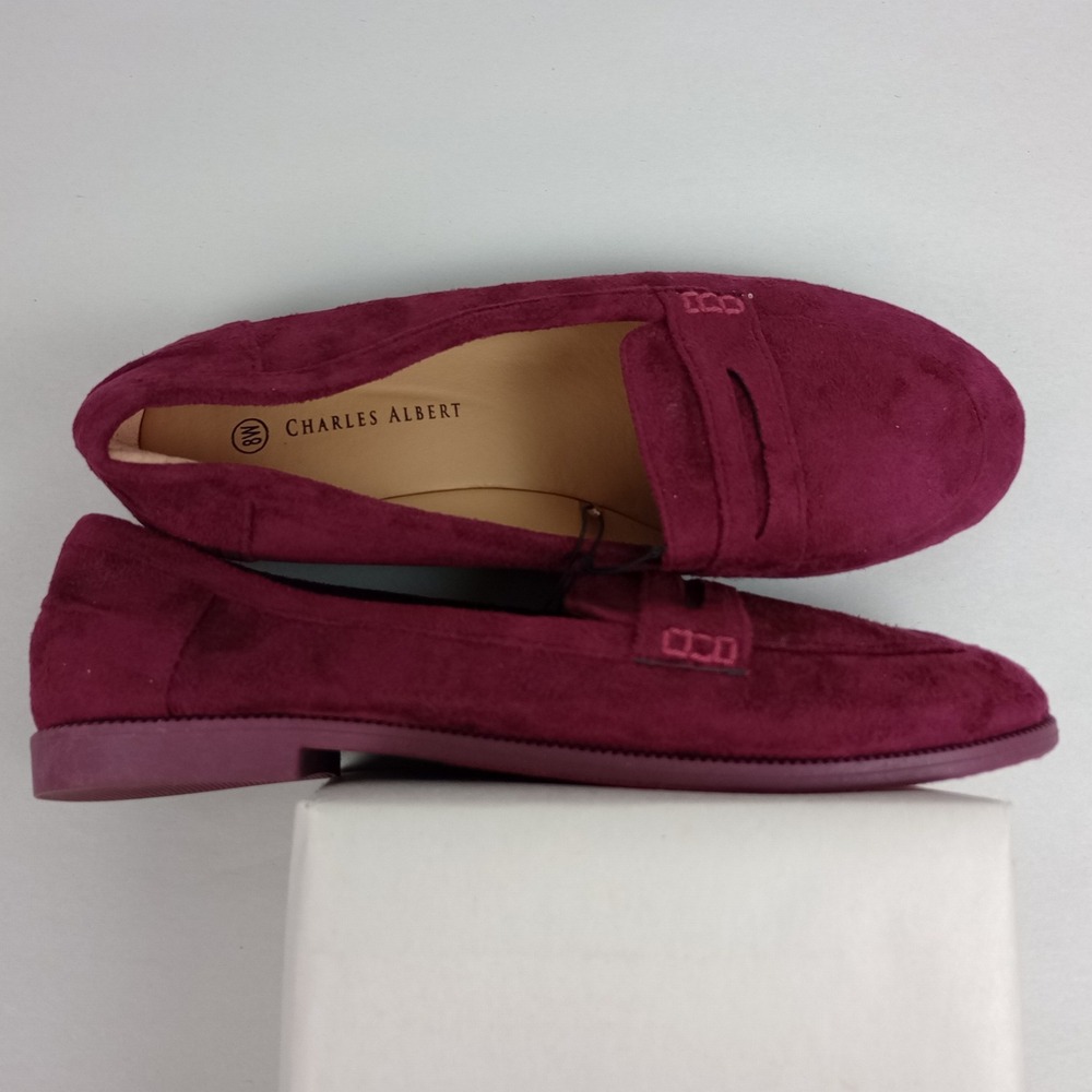 Charles Albert Womens 8W Burgundy Faux Suede Slip On Comfort Penny Loafers